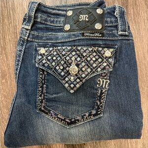 Miss Me Women's Dark Blue Skinny Jeans with Embellished Pockets
